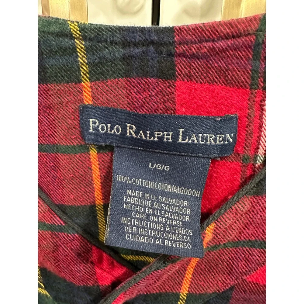 Polo Ralph Lauren Mens Red Plaid Flannel Nightshirt‎ Sleepwear Cotton Large L